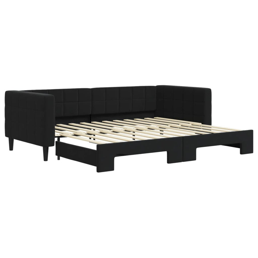 Slaapbank Fluweel 90 x 200 cm Zwart met onderschuifbed