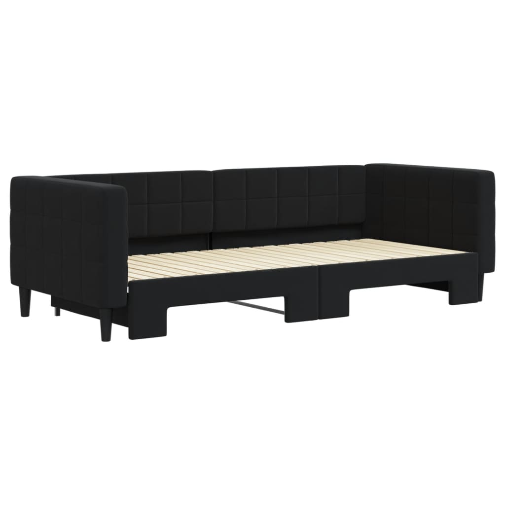 Slaapbank Fluweel 90 x 200 cm Zwart met onderschuifbed