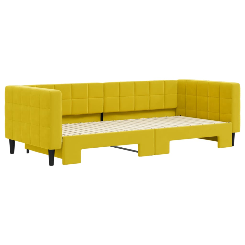 Slaapbank Fluweel 90 x 200 cm Geel met onderschuifbed