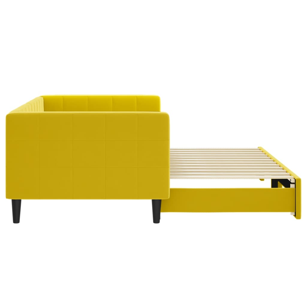 Slaapbank Fluweel 90 x 200 cm Geel met onderschuifbed