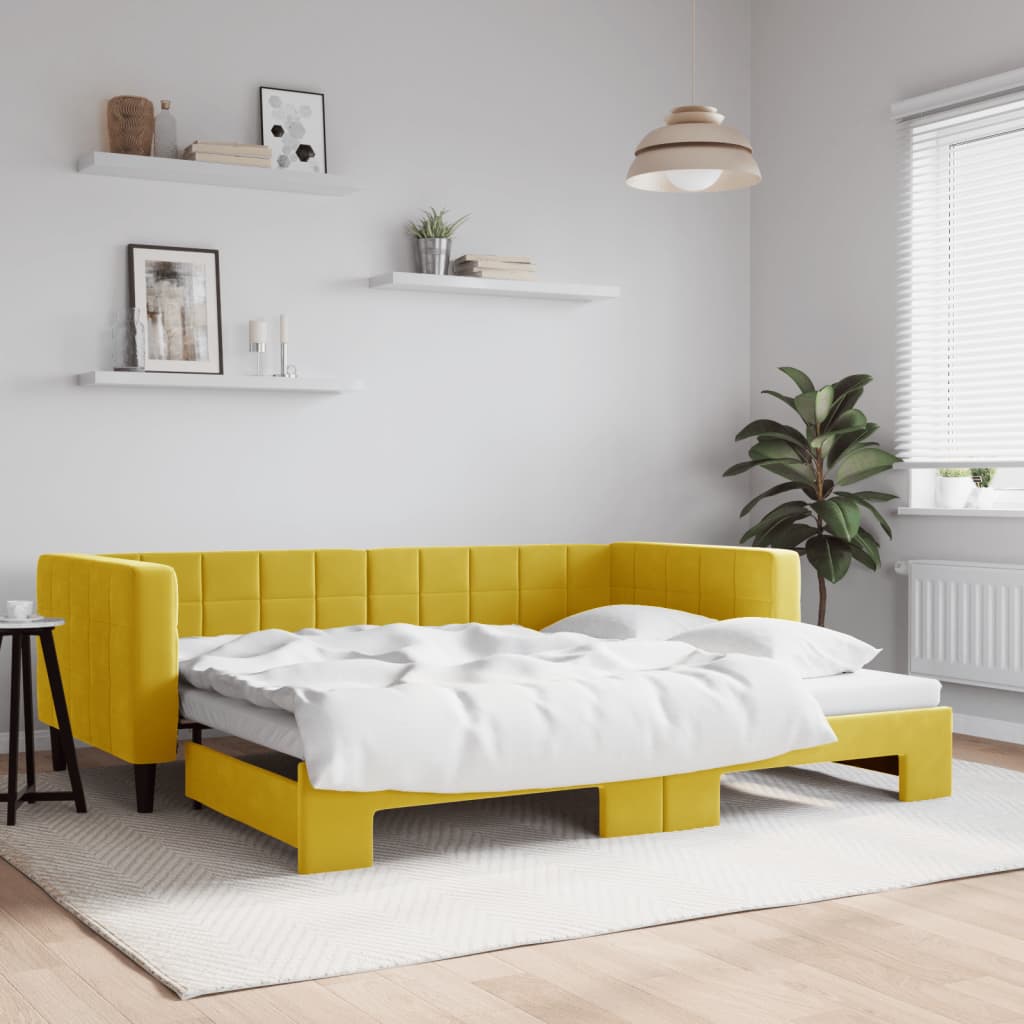 Slaapbank Fluweel 90 x 200 cm Geel met onderschuifbed