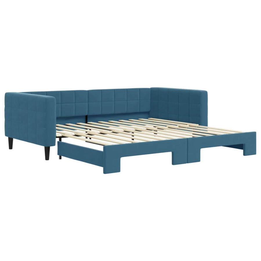 Slaapbank Fluweel 100 x 200 cm Blauw met onderschuifbed