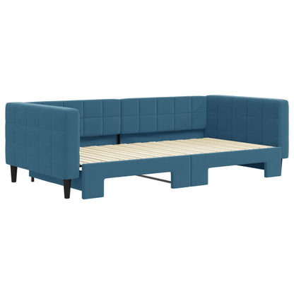 Slaapbank Fluweel 100 x 200 cm Blauw met onderschuifbed