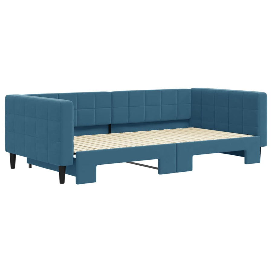 Slaapbank Fluweel 100 x 200 cm Blauw met onderschuifbed