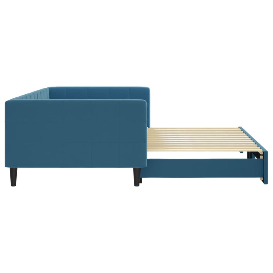 Slaapbank Fluweel 100 x 200 cm Blauw met onderschuifbed