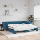 Slaapbank Fluweel 100 x 200 cm Blauw met onderschuifbed