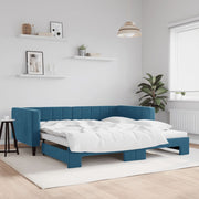 Slaapbank met onderschuifbed 100x200 cm blauw fluweel