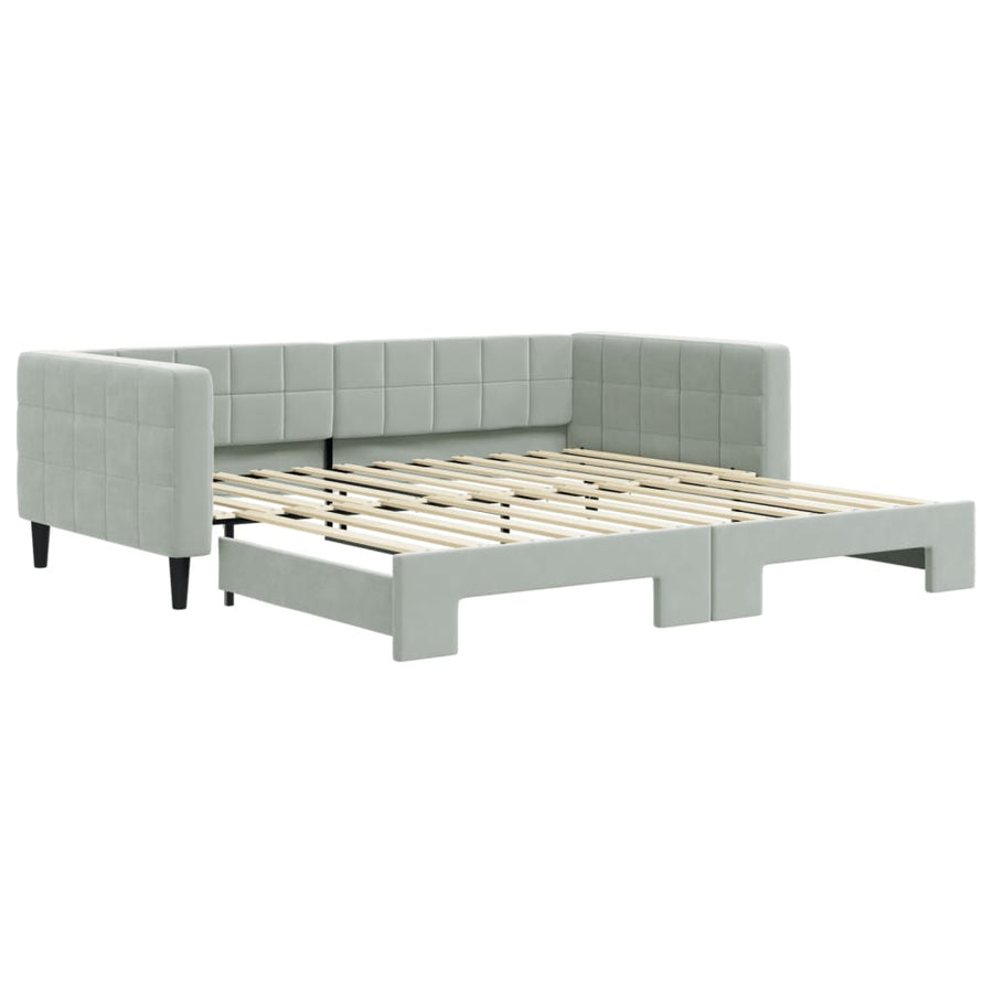 Slaapbank Fluweel 100 x 200 cm Lichtgrijs met onderschuifbed