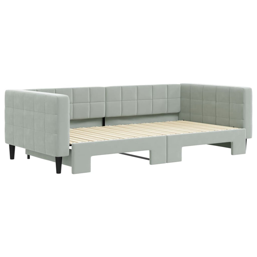 Slaapbank Fluweel 100 x 200 cm Lichtgrijs met onderschuifbed
