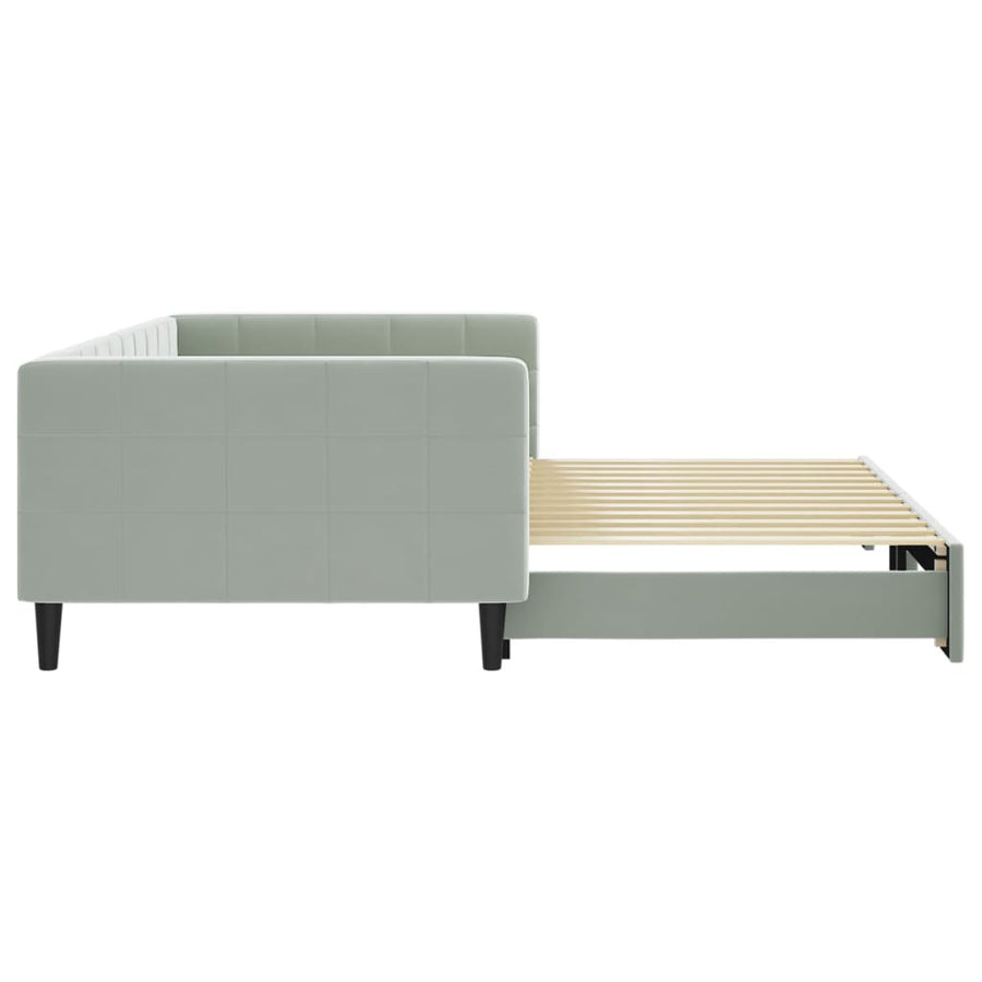 Slaapbank Fluweel 100 x 200 cm Lichtgrijs met onderschuifbed