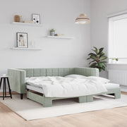 Slaapbank met onderschuifbed 100x200 cm lichtgrijs fluweel