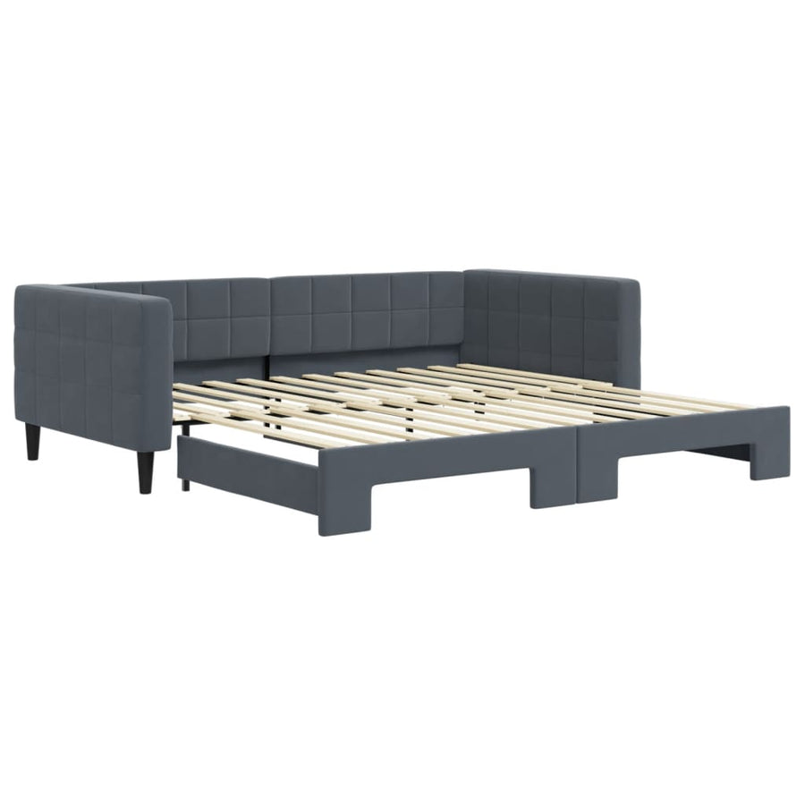 Slaapbank met onderschuifbed 100x200 cm fluweel donkergrijs