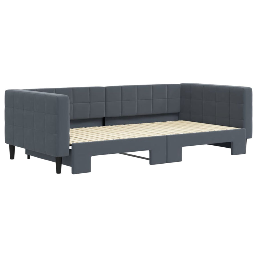 Slaapbank met onderschuifbed 100x200 cm fluweel donkergrijs
