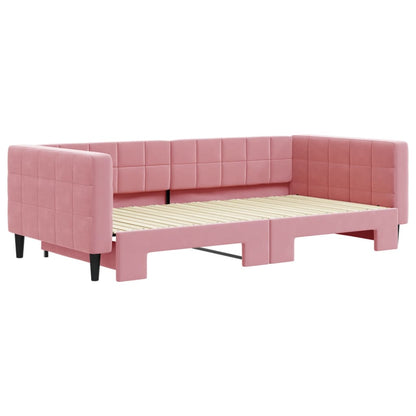 Slaapbank met onderschuifbed 100x200 cm fluweel roze