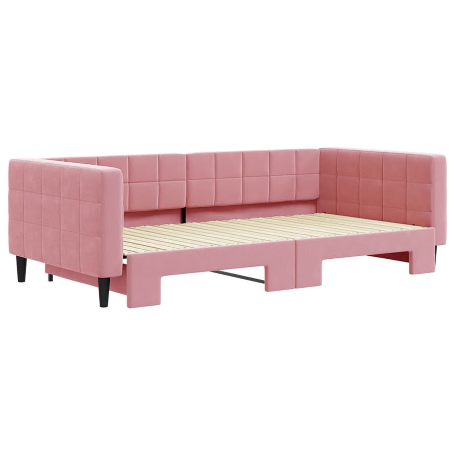 Slaapbank met onderschuifbed 100x200 cm fluweel roze