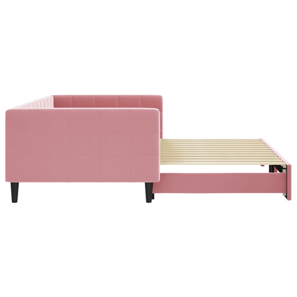 Slaapbank met onderschuifbed 100x200 cm fluweel roze