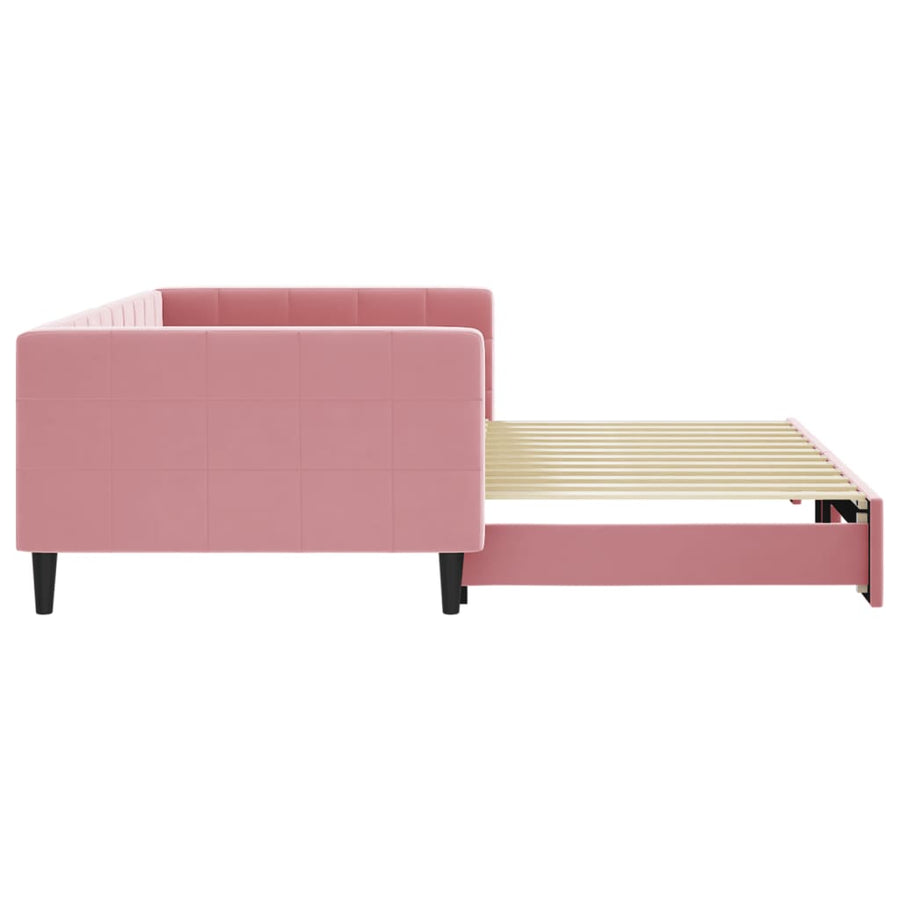 Slaapbank met onderschuifbed 100x200 cm fluweel roze