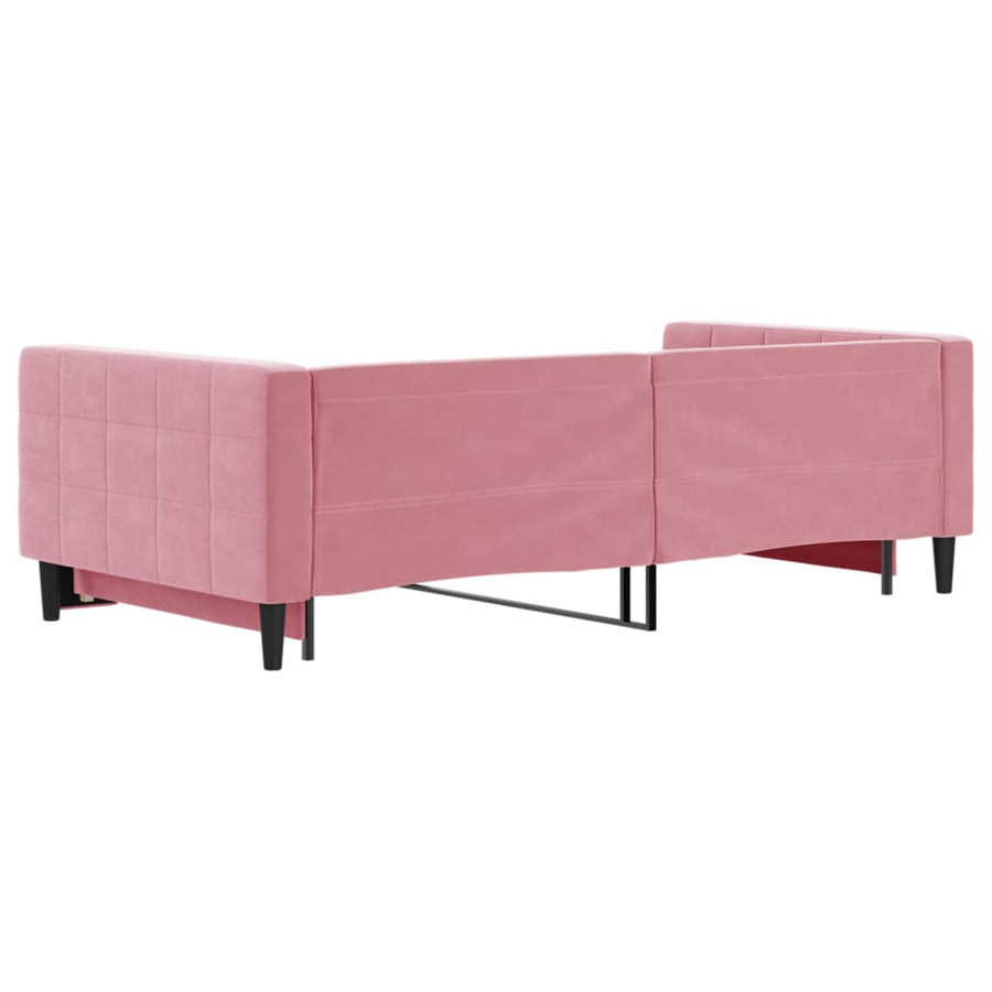 Slaapbank met onderschuifbed 100x200 cm fluweel roze