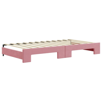 Slaapbank met onderschuifbed 100x200 cm fluweel roze