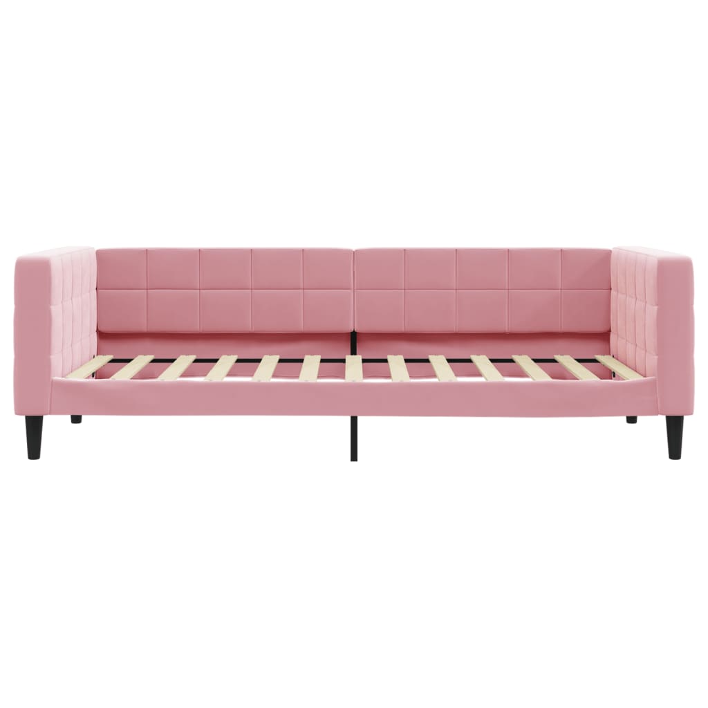 Slaapbank met onderschuifbed 100x200 cm fluweel roze