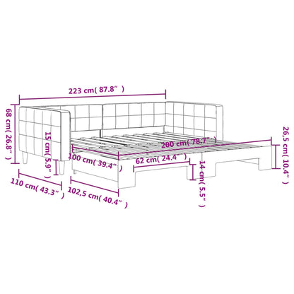 Slaapbank met onderschuifbed 100x200 cm fluweel roze