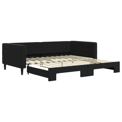 Slaapbank Fluweel 100 x 200 cm Zwart met onderschuifbed