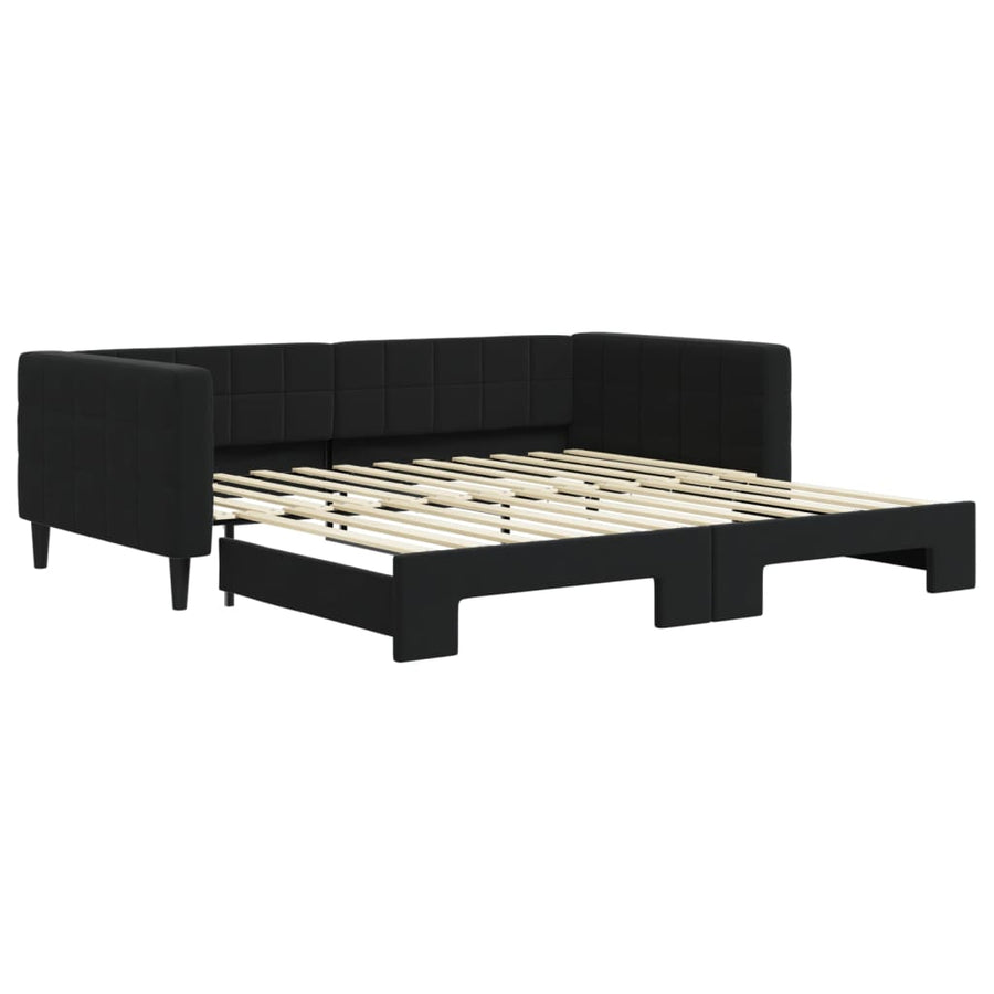 Slaapbank Fluweel 100 x 200 cm Zwart met onderschuifbed
