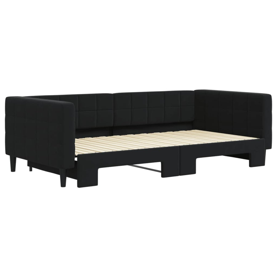 Slaapbank Fluweel 100 x 200 cm Zwart met onderschuifbed