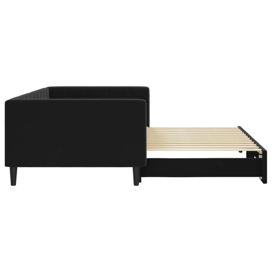 Slaapbank Fluweel 100 x 200 cm Zwart met onderschuifbed