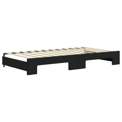 Slaapbank Fluweel 100 x 200 cm Zwart met onderschuifbed