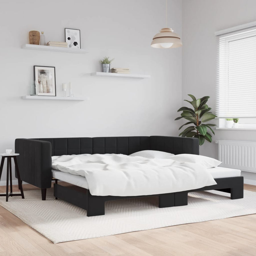 Slaapbank Fluweel 100 x 200 cm Zwart met onderschuifbed
