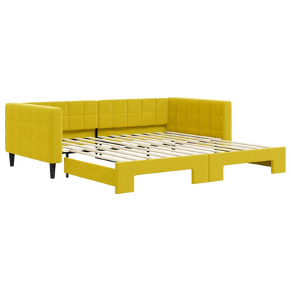 Slaapbank met onderschuifbed 100x200 cm fluweel geel
