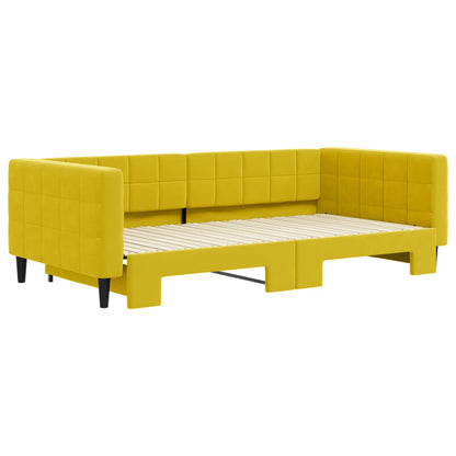 Slaapbank met onderschuifbed 100x200 cm fluweel geel