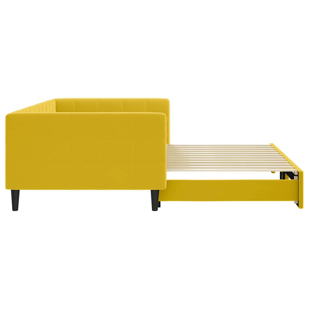 Slaapbank met onderschuifbed 100x200 cm fluweel geel
