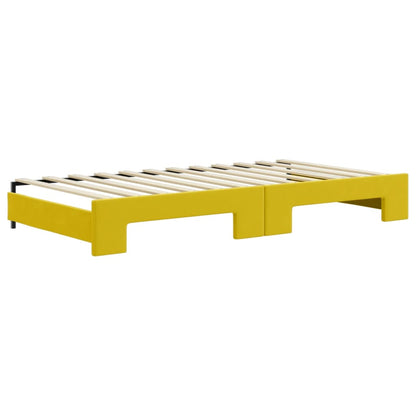 Slaapbank met onderschuifbed 100x200 cm fluweel geel
