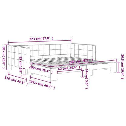 Slaapbank met onderschuifbed 100x200 cm fluweel geel