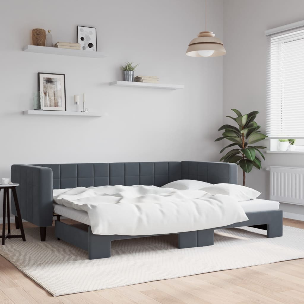 Slaapbank Fluweel Donkergrijs 90 x 190 cm met onderschuifbed