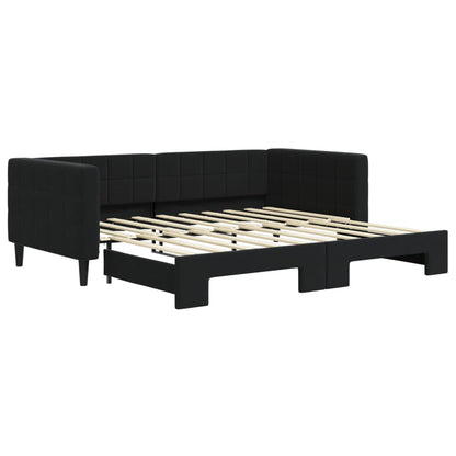 Slaapbank Fluweel 90 x 190 cm Zwart met onderschuifbed