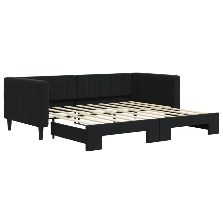 Slaapbank Fluweel 90 x 190 cm Zwart met onderschuifbed