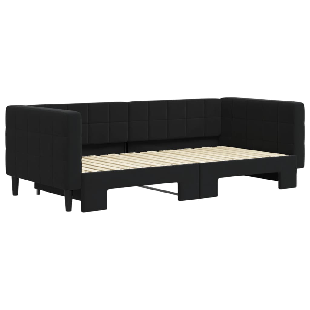 Slaapbank Fluweel 90 x 190 cm Zwart met onderschuifbed