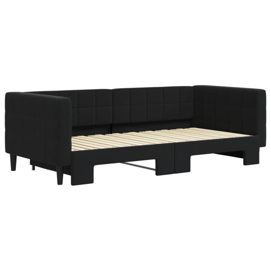 Slaapbank Fluweel 90 x 190 cm Zwart met onderschuifbed