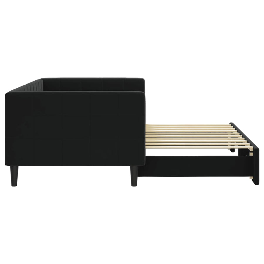 Slaapbank Fluweel 90 x 190 cm Zwart met onderschuifbed