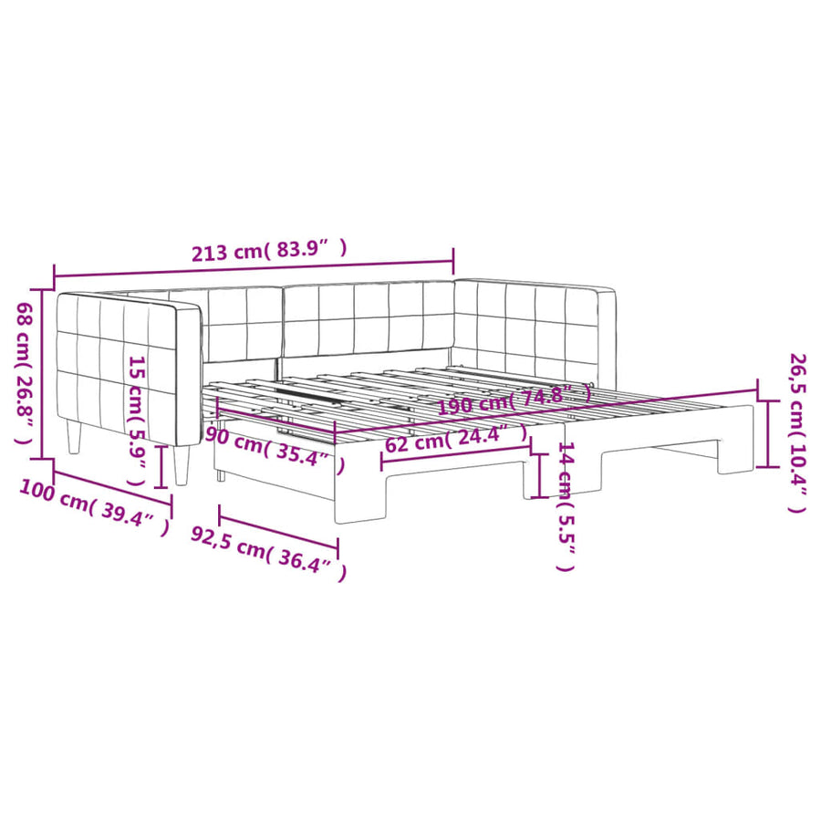 Slaapbank Fluweel 90 x 190 cm Zwart met onderschuifbed