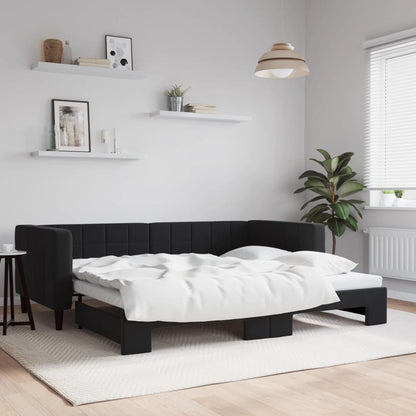 Slaapbank Fluweel 90 x 190 cm Zwart met onderschuifbed