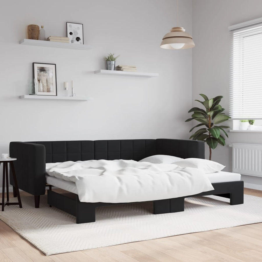 Slaapbank Fluweel 90 x 190 cm Zwart met onderschuifbed