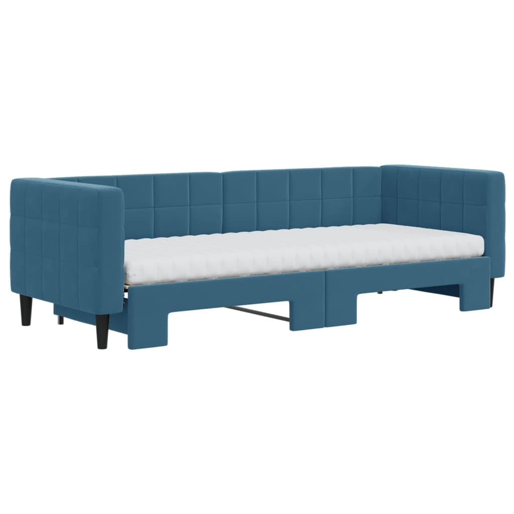 Slaapbank onderschuifbed en matrassen 80x200 cm fluweel blauw