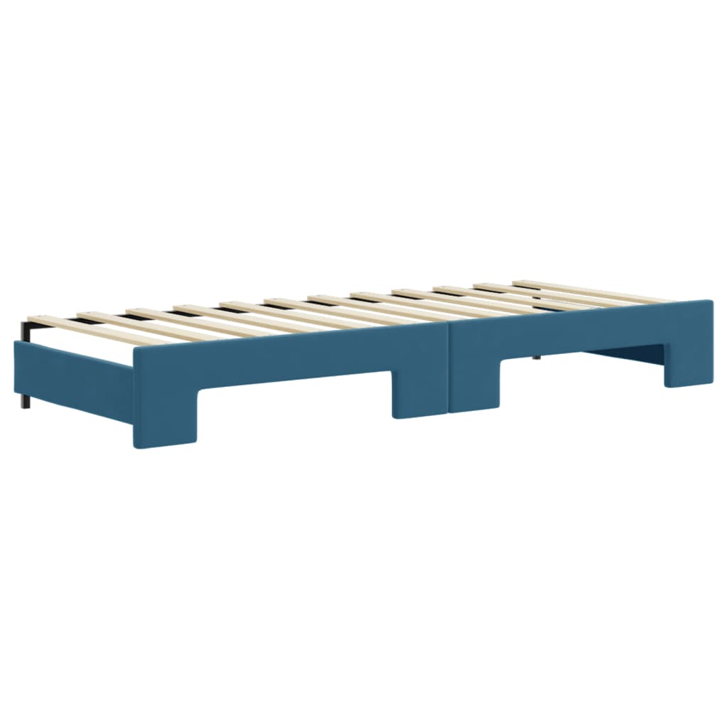 Slaapbank onderschuifbed en matrassen 80x200 cm fluweel blauw