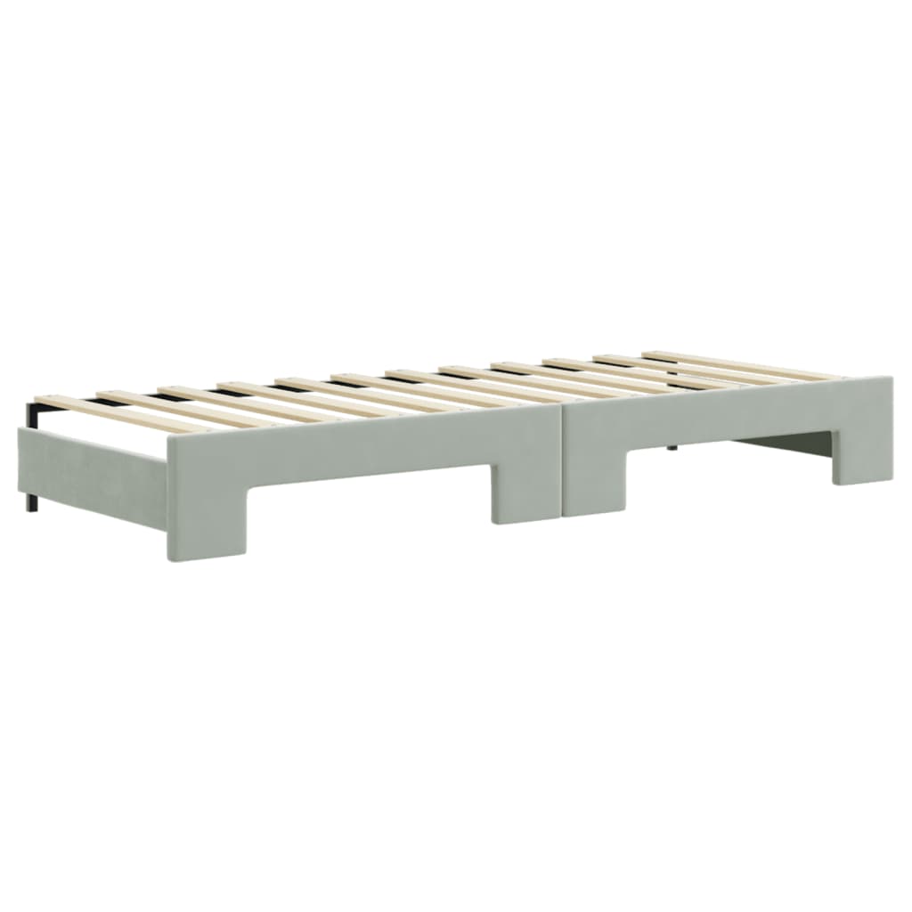 Slaapbank Onderschuifbed Matrassen Fluweel 80 x 200 cm Lichtgrijs met onderschuifbed en matras
