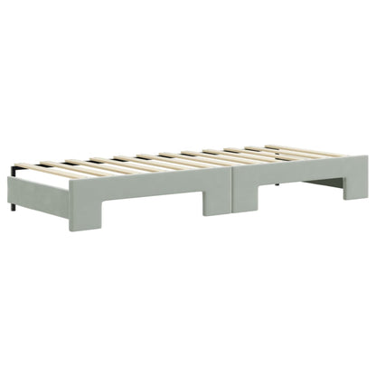 Slaapbank Onderschuifbed Matrassen Fluweel 80 x 200 cm Lichtgrijs met onderschuifbed en matras