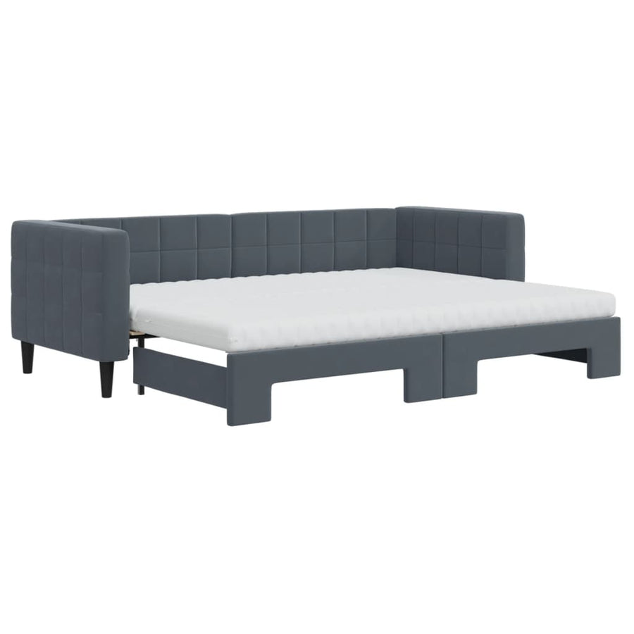 Slaapbank onderschuifbed matrassen 80x200cm fluweel donkergrijs